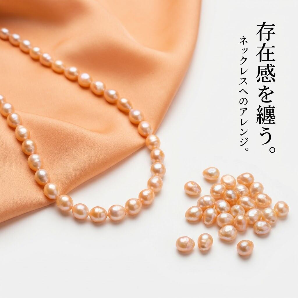 【鮮やかオレンジ】個性を放つバロックパール!存在感抜群6.5mmサイズの淡水パール(約39cm)| P0007