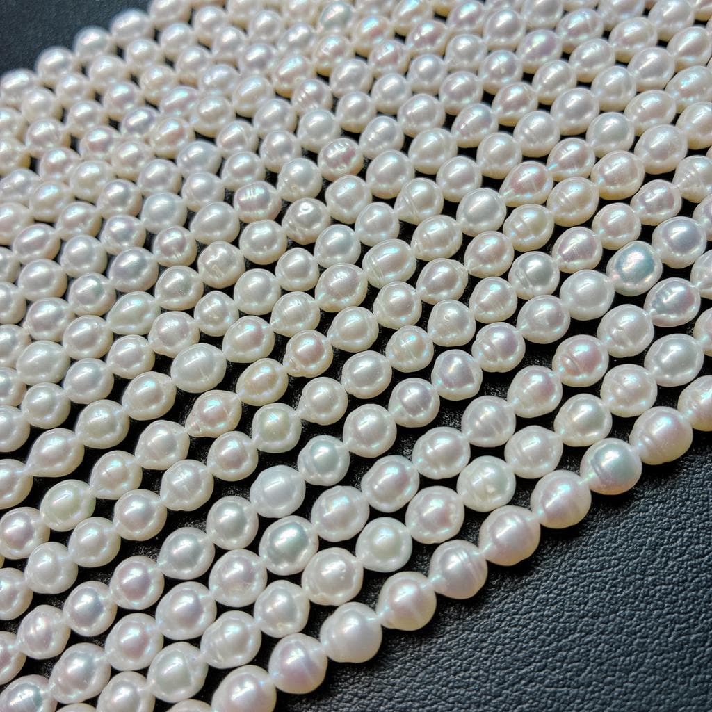 【王道の白】約5x5.5mmの愛らしいポテト型!手作りに彩りを添える白淡水パール(38cm) | P0063
