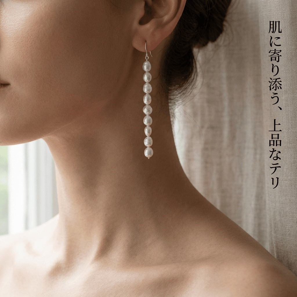 【可憐なドロップ型】白く輝く上品な光沢!アクセサリー作りに最適な淡水パール(6x5mm/39cm) | P0067