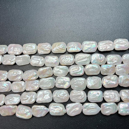 【大粒スクエアの贅沢】18x14mmの圧倒的存在感!気品あふれる白淡水パール(40cm) | P0071